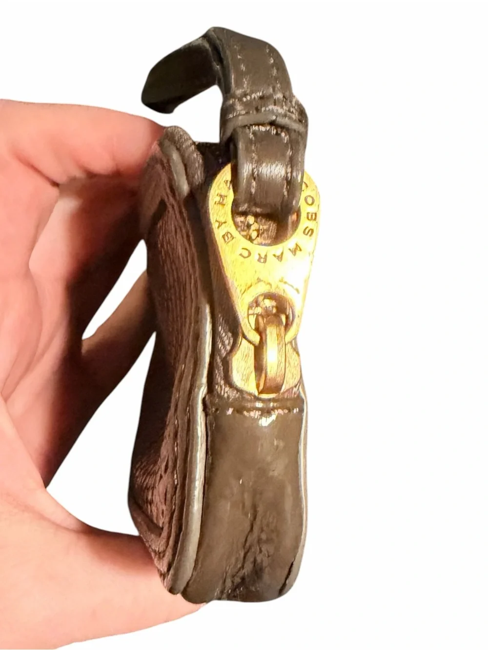 Marc Jacobs Olive Green Textured Wristlet with Gold Hardware
